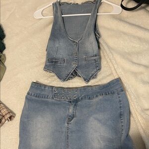 Tiger Mist Denim Skirt Set - Blue